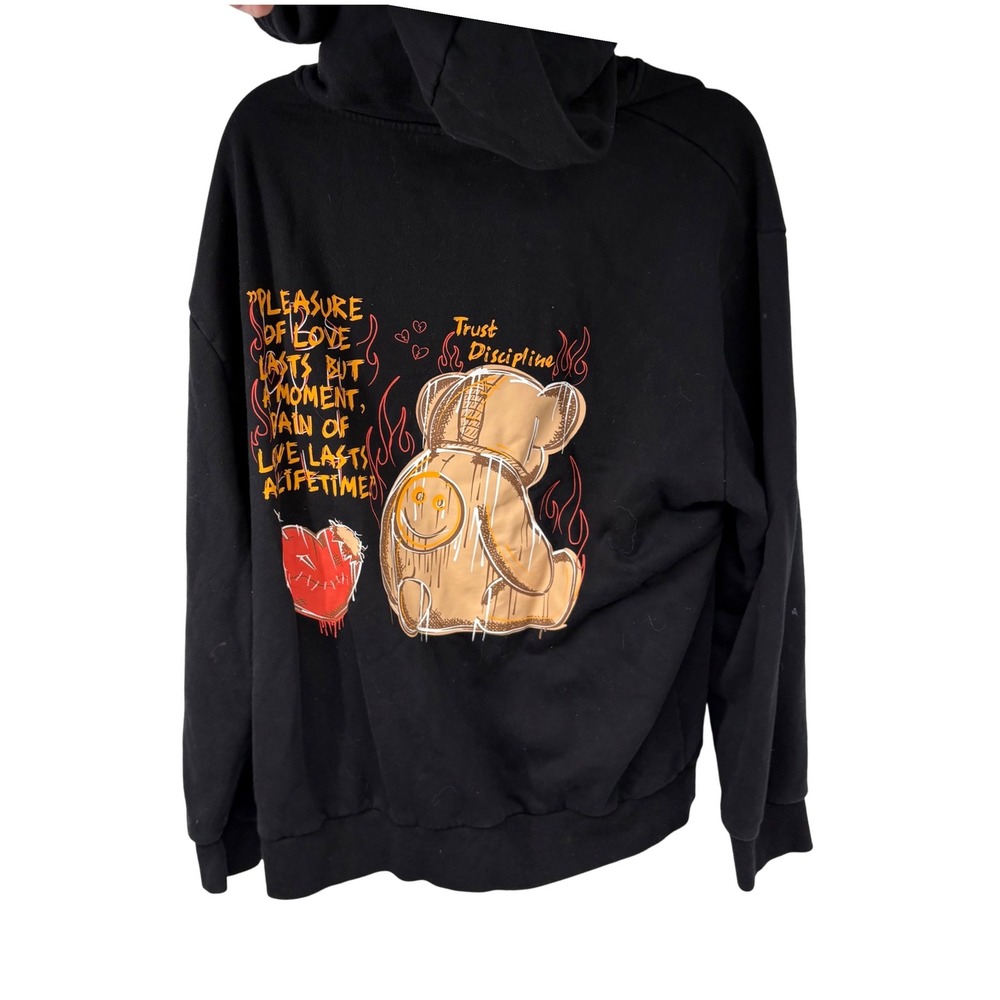 Trust Discipline Black Print Teddy Bear Hoodie  Pullover Sweatshirt